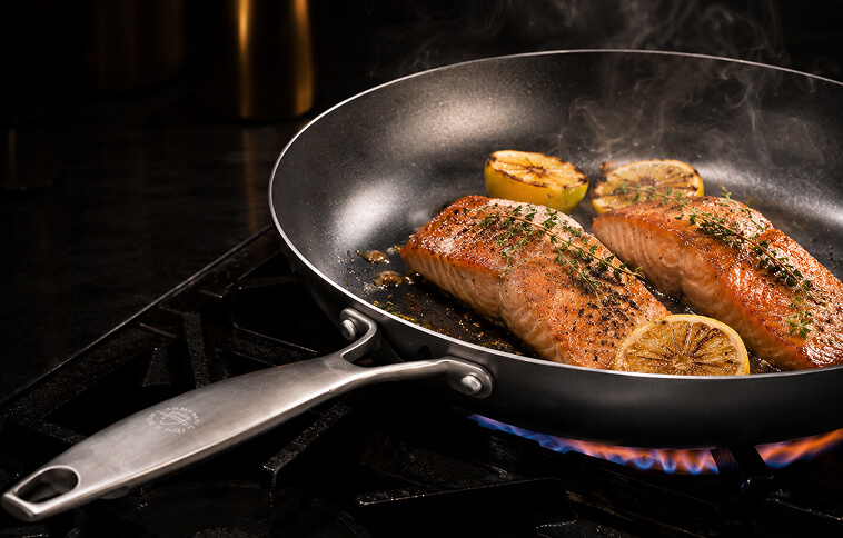 Cast iron pan with food